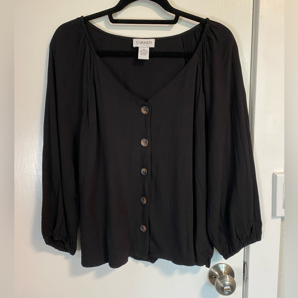 Carmen Black Button up Rayon Blouse - Size M
